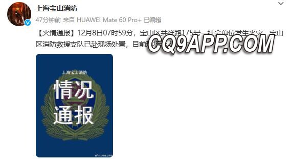 2023120913 上海宝山区工业园区火灾已成功扑灭，无人员伤亡