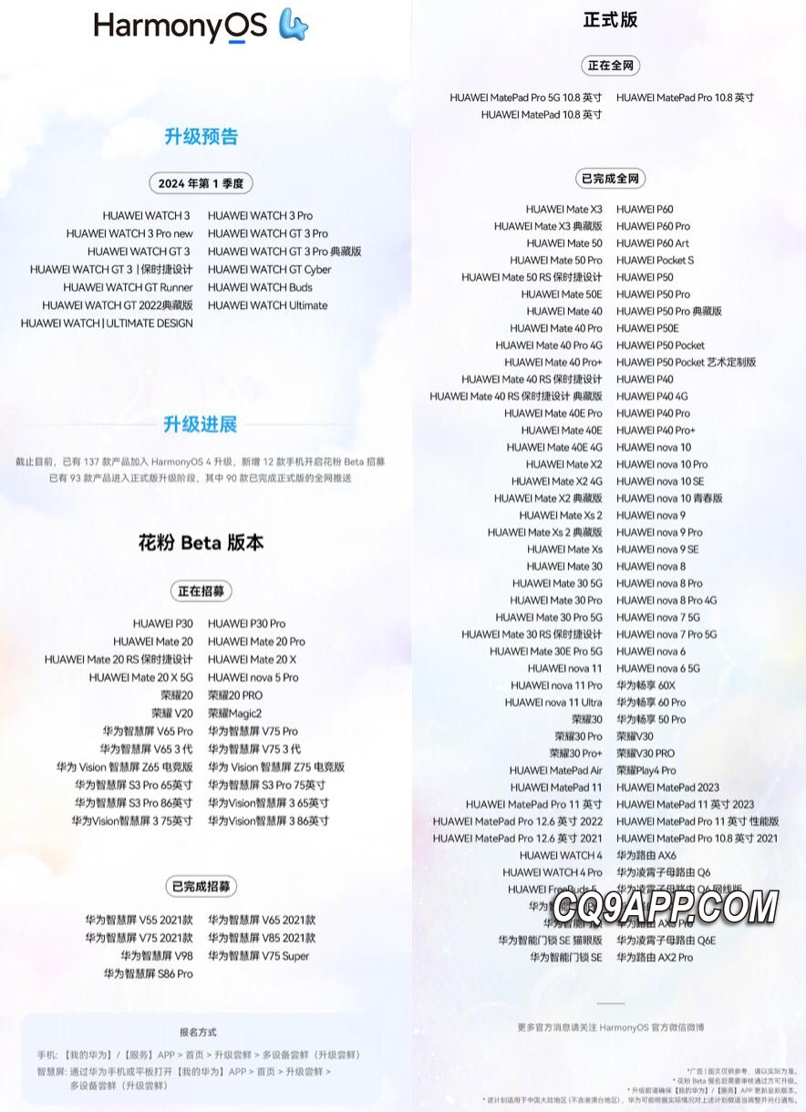 2023122615 华为发布鸿蒙4系统 十二款手机测试版招募开启